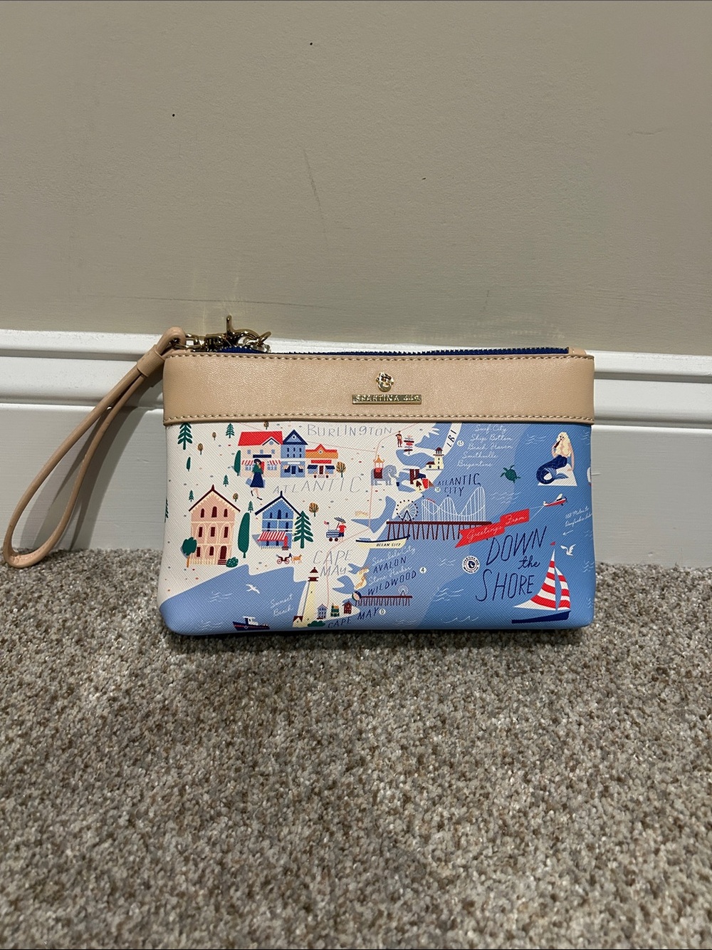 NJ spartina 449 Coastal Print Wristlet Pouch - Blue & Tan